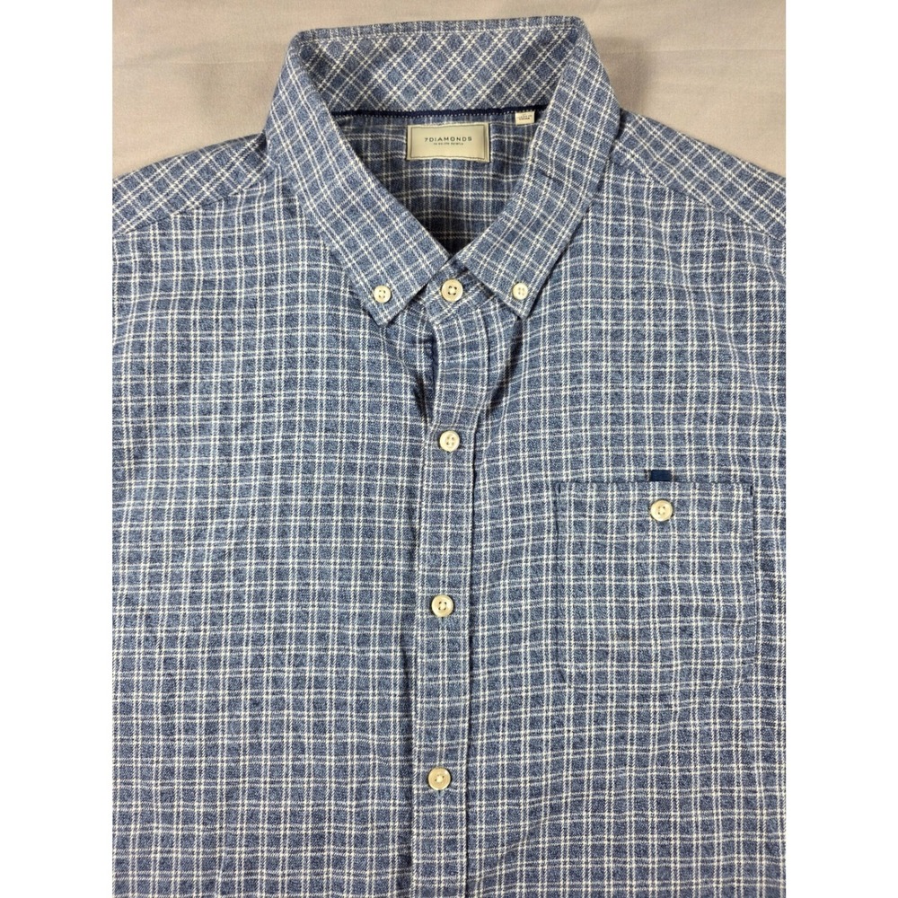 7Diamonds Perfect Strangers Flannel Shirt Mens XL Blue Plaid Long Sleeve Cotton